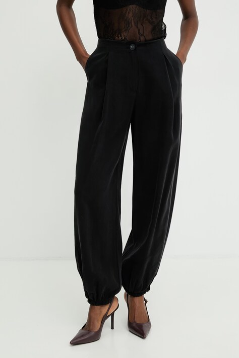 Answear.LAB spodnie paperbag damskie z wiskozą czarne high waist