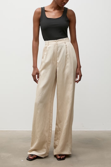 Answear.LAB spodnie straight damskie lniane beżowe high waist