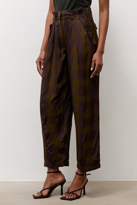 Answear.LAB spodnie damskie z acetatem zielone high waist