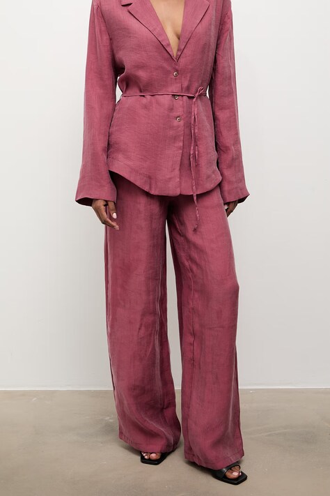 Answear.LAB spodnie straight damskie z lyocellem pomarańczowe high waist
