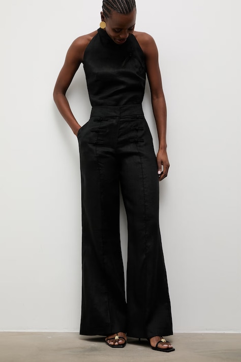 Answear.LAB spodnie damskie lniane czarne high waist