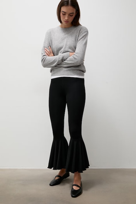 Answear.LAB spodnie flare damskie z wiskozą czarne high waist