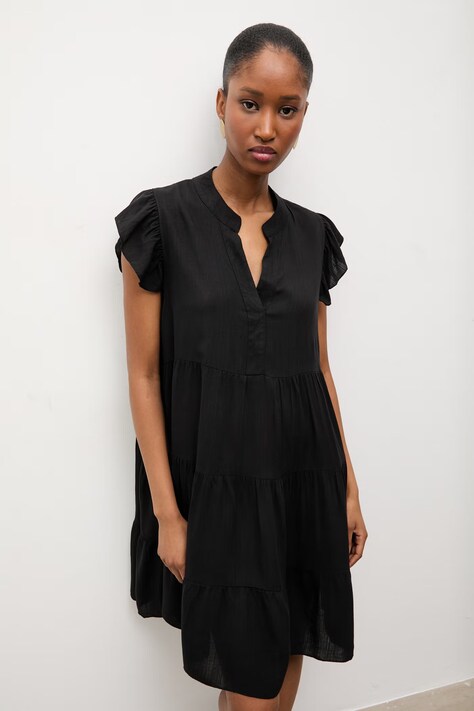 Answear.LAB sukienka z dodatkiem lnu kolor czarny mini oversize