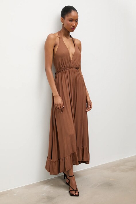 Answear.LAB sukienka kolor brązowy maxi rozkloszowana