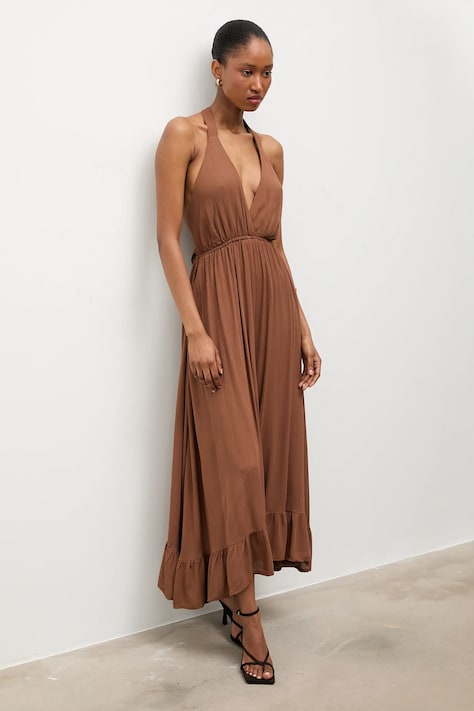 Answear.LAB sukienka kolor brązowy maxi rozkloszowana