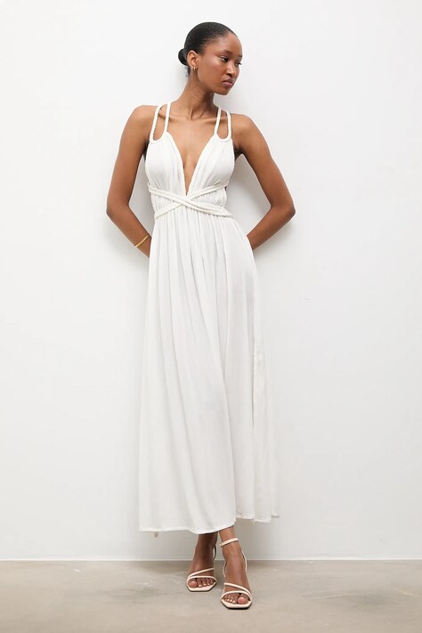 Answear.LAB sukienka wiskozowa kolor biały maxi rozkloszowana