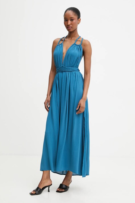 Answear.LAB sukienka wiskozowa kolor granatowy maxi rozkloszowana