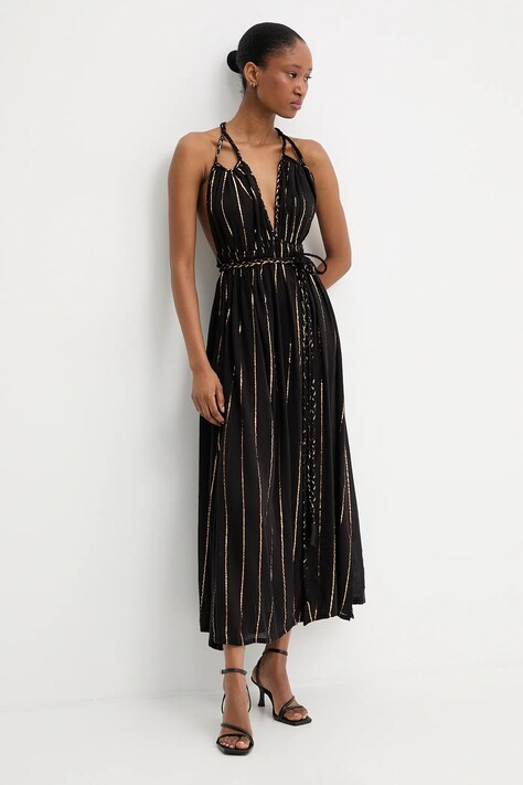 Answear.LAB sukienka kolor czarny maxi rozkloszowana