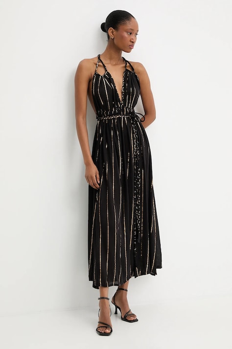 Answear.LAB sukienka kolor czarny maxi rozkloszowana