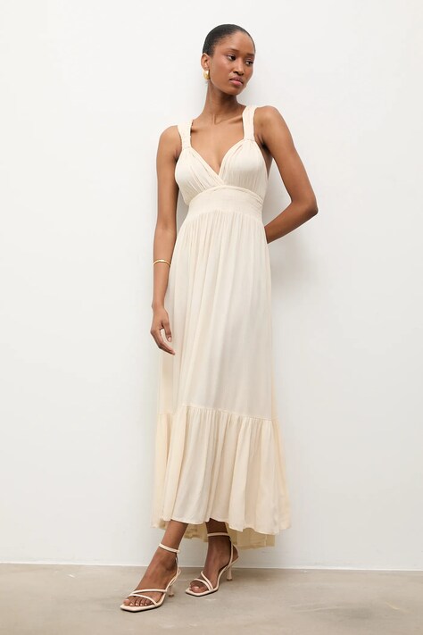 Answear.LAB sukienka kolor beżowy maxi rozkloszowana