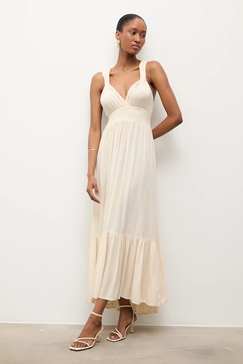 Answear.LAB sukienka kolor beżowy maxi rozkloszowana