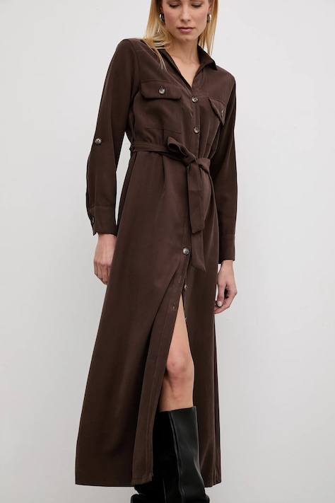 Answear.LAB sukienka kolor brązowy maxi rozkloszowana