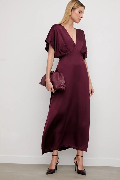 Answear.LAB sukienka kolor bordowy maxi rozkloszowana