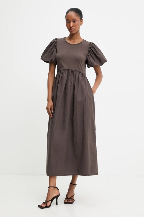 Answear.LAB sukienka bawełniana kolor brązowy midi rozkloszowana