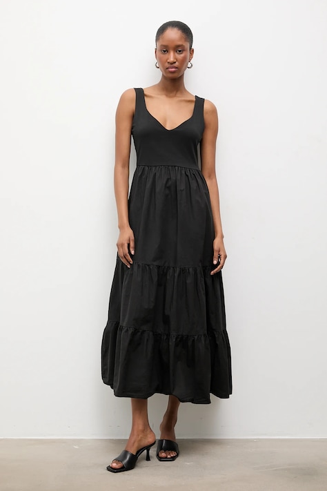 Answear.LAB sukienka bawełniana kolor czarny midi rozkloszowana