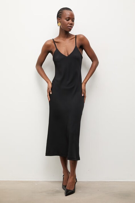 Answear.LAB sukienka bieliźniana czarna gładka