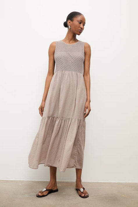 Answear.LAB sukienka babydoll beżowa gładka