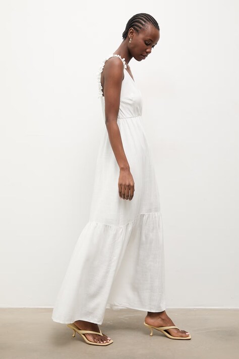 Answear.LAB sukienka letnia z lnem biała gładka