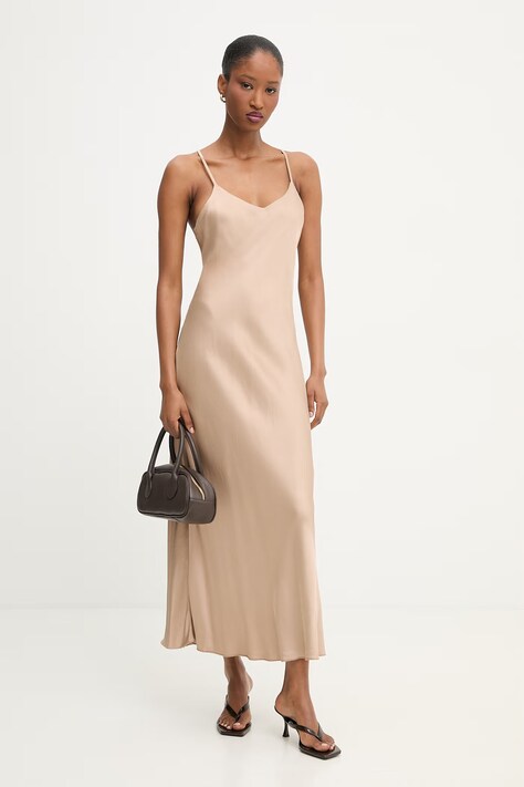 Answear.LAB sukienka bieliźniana z wiskozy brązowa gładka