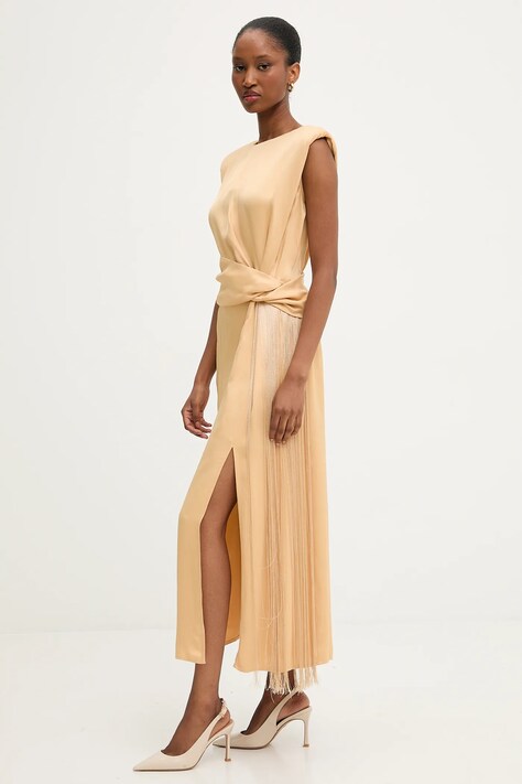 Answear.LAB sukienka kolor żółty midi rozkloszowana