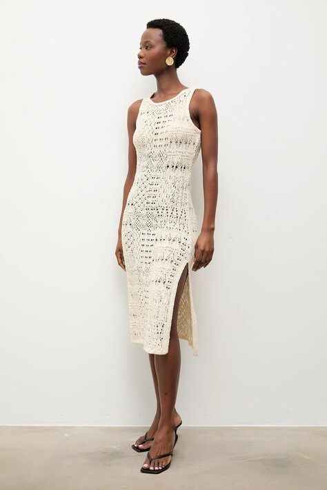 Answear.LAB rochie culoarea bej, midi, drept