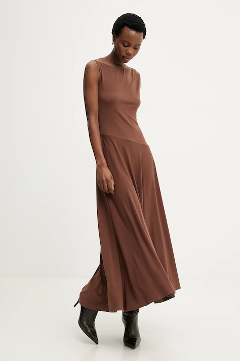 Answear.LAB sukienka kolor brązowy maxi rozkloszowana