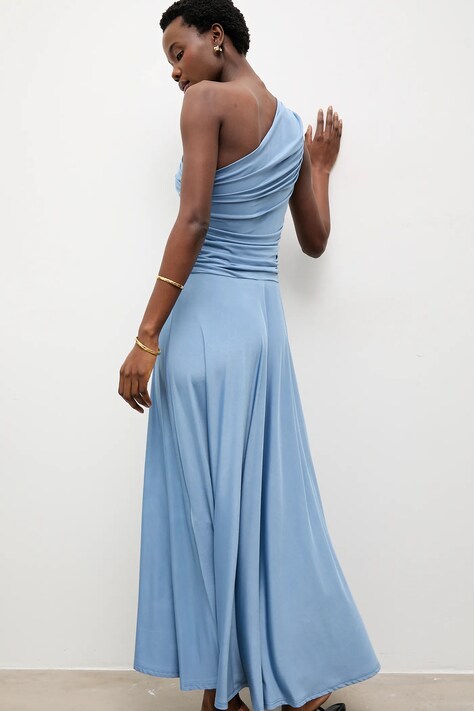 Answear.LAB sukienka kolor niebieski maxi rozkloszowana