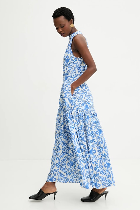 Answear.LAB sukienka kolor niebieski maxi rozkloszowana