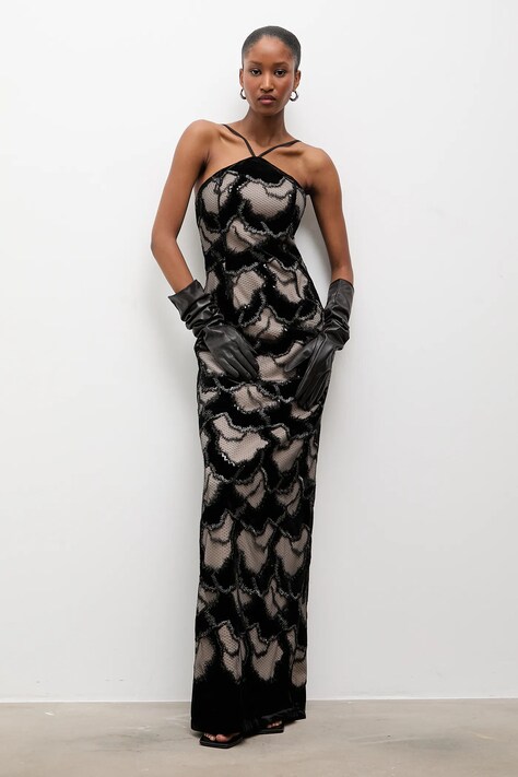 Answear.LAB sukienka kolor beżowy maxi prosta