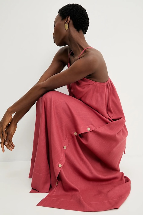 Lněné šaty Answear.LAB červená barva, maxi