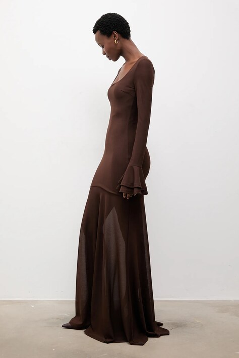 Answear.LAB sukienka kolor brązowy maxi rozkloszowana