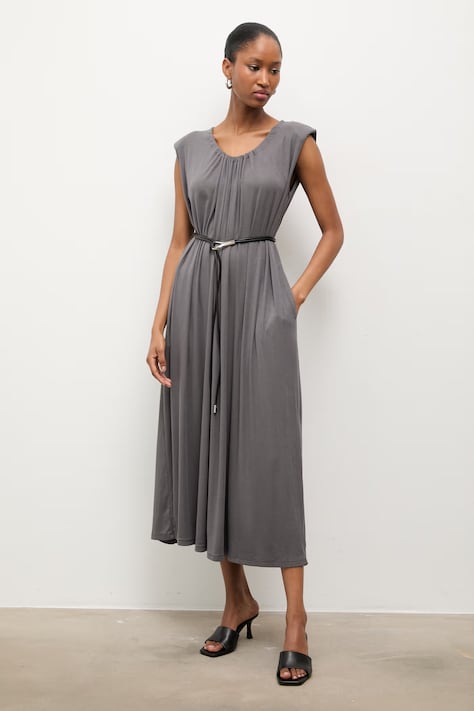 Answear.LAB sukienka kolor szary maxi rozkloszowana