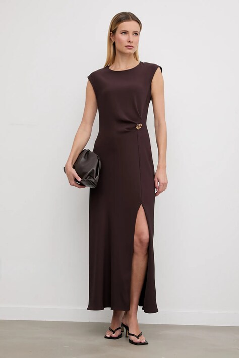 Answear.LAB sukienka kolor brązowy maxi prosta