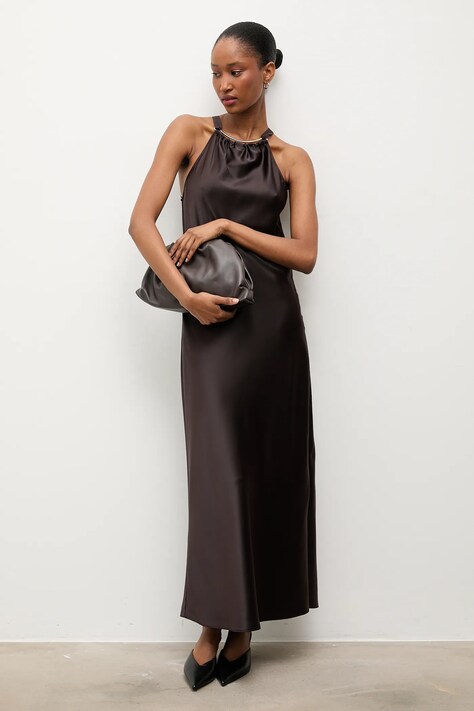 Answear.LAB sukienka kolor brązowy maxi prosta