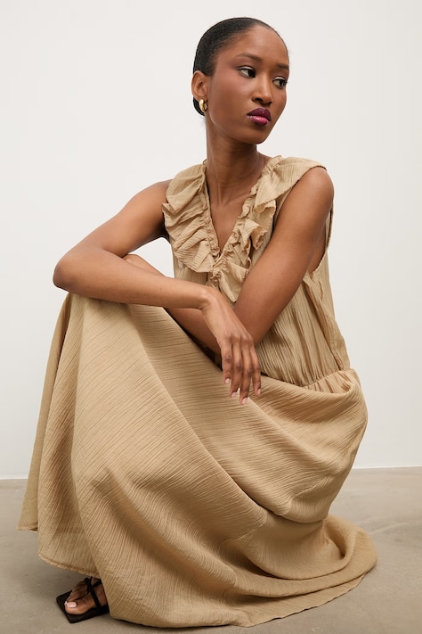 Answear.LAB sukienka letnia z lyocellem beżowa gładka