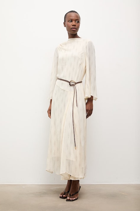 Answear.LAB sukienka kolor beżowy maxi rozkloszowana