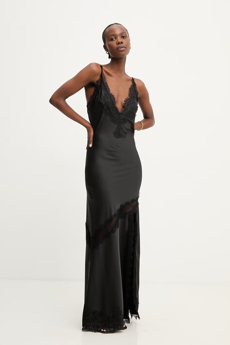 Answear.LAB sukienka bieliźniana czarna gładka