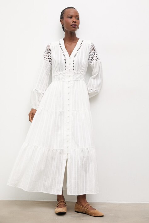 Answear.LAB sukienka bawełniana kolor biały maxi rozkloszowana