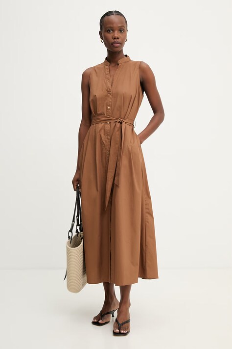 Answear.LAB sukienka bawełniana brązowa gładka