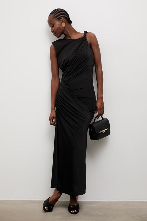 Answear.LAB sukienka drapowana czarna gładka