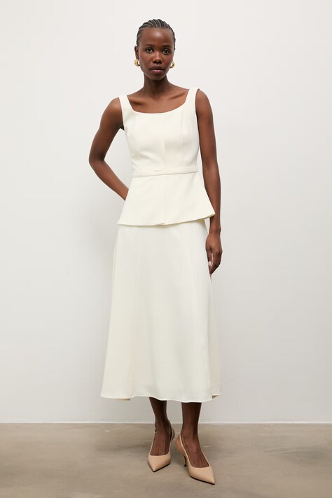 Answear.LAB sukienka z baskinką beżowa gładka