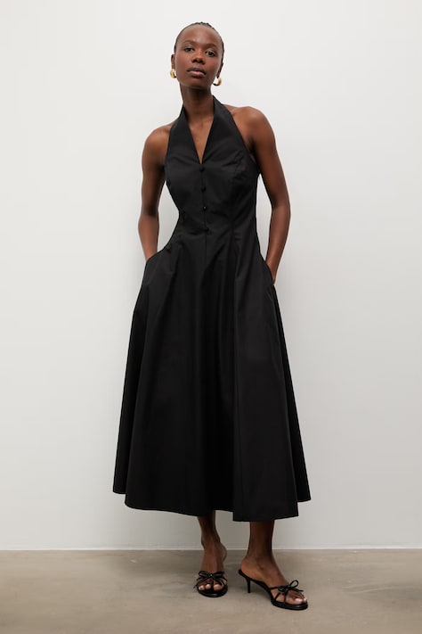 Answear.LAB sukienka rozkloszowana bawełniana czarna gładka