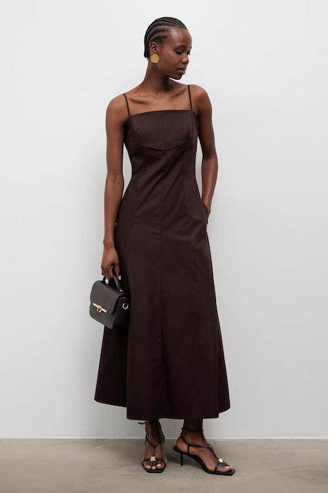 Answear.LAB sukienka bawełniana brązowa gładka