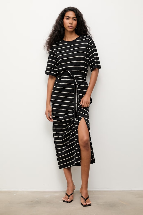 Answear.LAB sukienka letnia z dodatkiem lnu granatowa w paski