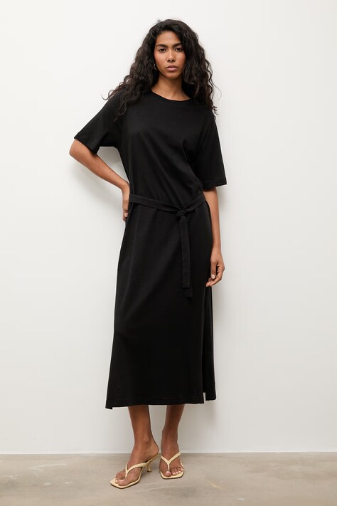 Answear.LAB sukienka letnia z dodatkiem lnu czarna w paski