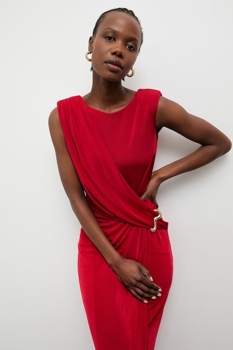 Answear.LAB sukienka drapowana czerwona gładka