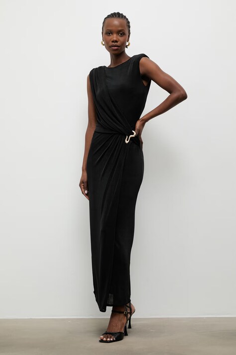 Answear.LAB sukienka drapowana czarna gładka