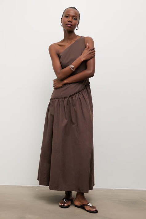 Answear.LAB sukienka rozkloszowana bawełniana brązowa gładka