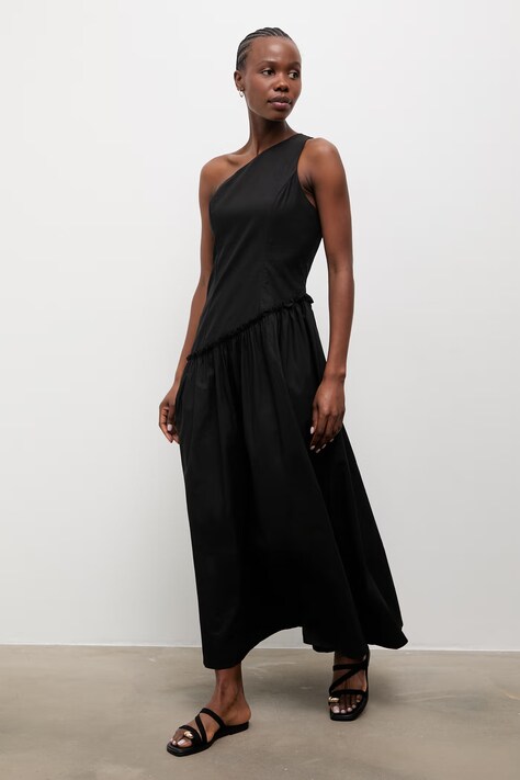 Answear.LAB sukienka rozkloszowana bawełniana czarna gładka