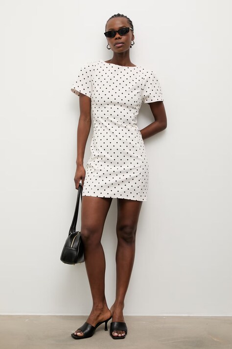 Answear.LAB sukienka bawełniana z elastanem beżowa w groszki